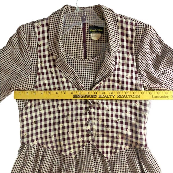 Stuart Allen Gingham Dress Womens Sz 8 VTG 70s USA Midi Vest Cottagecore Pockets - Picture 9 of 15